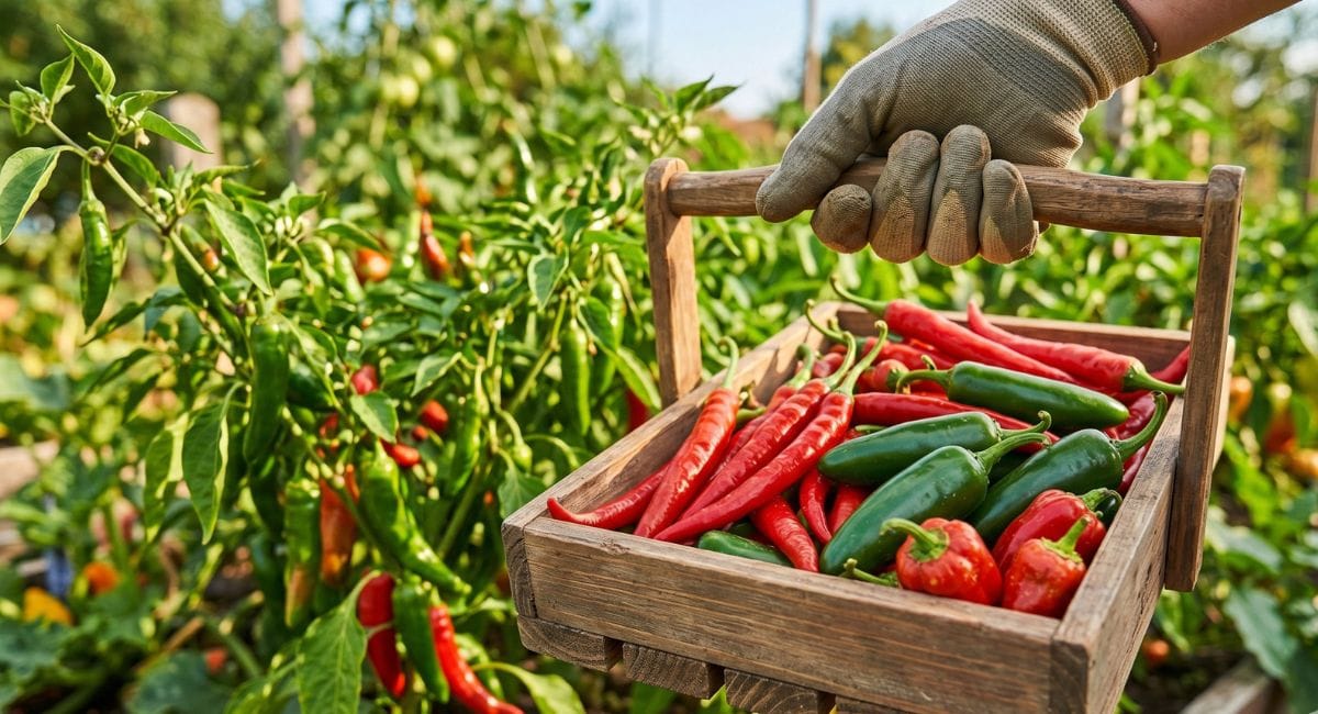 Jardinier qui plante des piments