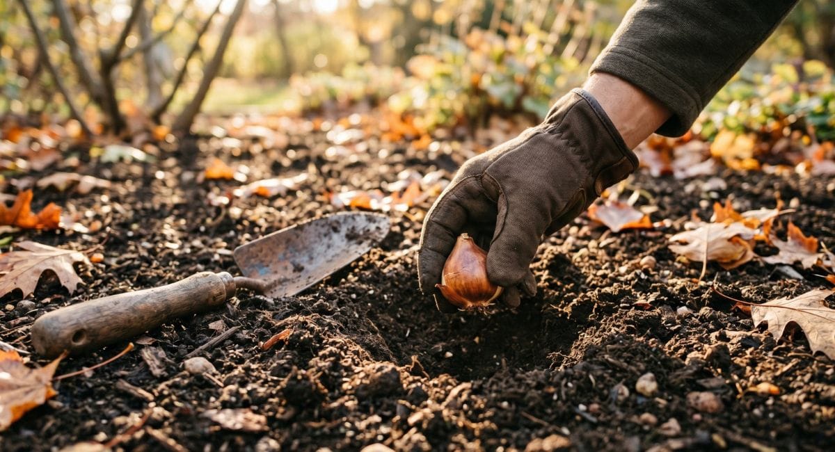 Jardinier qui plante des tulipes
